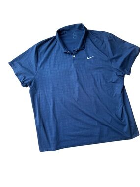 Nike Dri Fit Men's Polo Shirt Royal Blue Plaid Polyester Medium